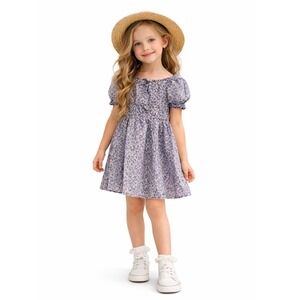 Crewcuts JCrew Girls Cottagecore Purple Floral Smocked Cotton Dress 6
